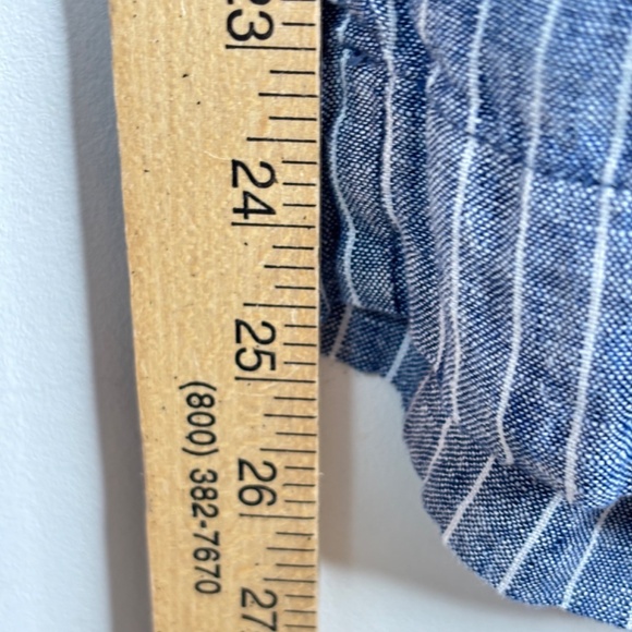 Quince European Linen Wide Leg Cropped Pants XL Chambray Blue Stripe Pockets - Picture 8 of 11